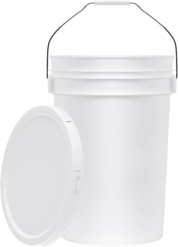 6.5-Gallon White Bucket Pail Container with Lid | Food Grade | Heavy-Duty 90MIL Extra Durable | Metal Handles with Plastic Grip for Easy Carrying | Multi-Use | Easy Stack and Store | BPA Free - 1 Pack