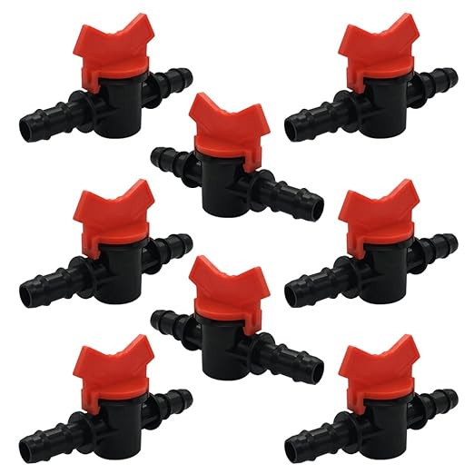 8PCS 1/2" Drip Irrigation Valve Fits 1/2" Drip Tubing in-Line Shut Off Switch Barbed Valve for Garden Lawn Irrigation Sprinkler System