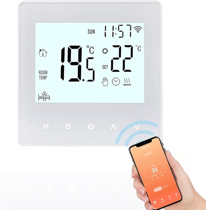 Aoresac Thermostat Smart Tuya WiFi Thermostat 16A Digital Programmable LCD Display Underfloor Heating Temperature Controller Digital Intelligent Wall Thermostat for Electric Heating