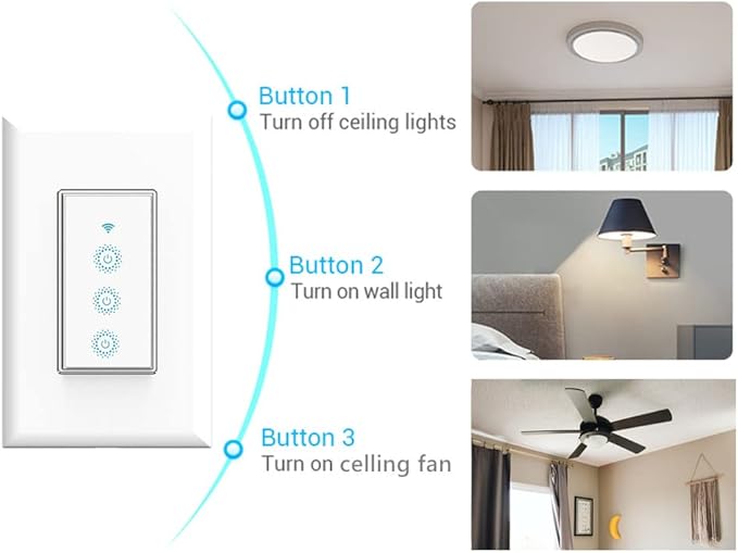 Nexete Smart Triple Light Switch, Remote Voice Control, Compatible with Alexa & Google Assistant, Neutral Wire Required (1-Pack)