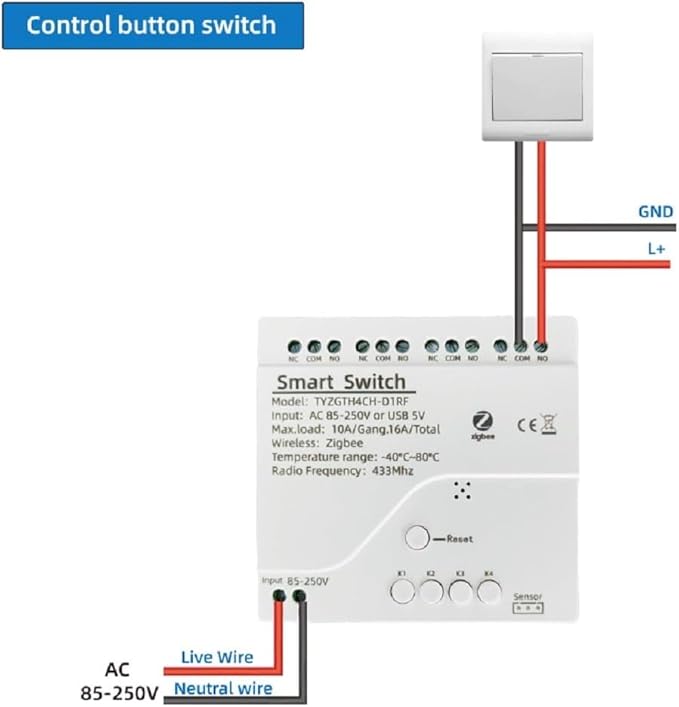 Easy Operation,Zigbee WiFi Temperature Switch ,with Waterproof Temperature Sensor Probe ,Remote Monitoring,Tuya App Remote 4 Channel 10A Clean Contact Relay Switch(tuya zigbee hub Needed)