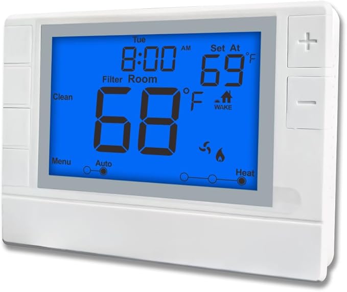 Programmable Thermostat for House, Single-Stage, 1 Heat/1 Cool, Energy-Saving Comfort, Blue Backlight