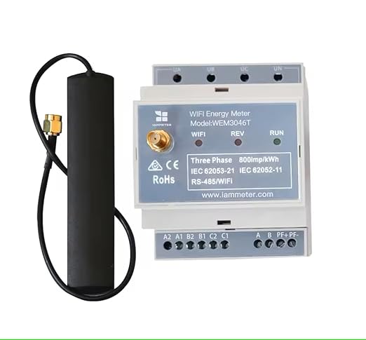 WiFi Energy Meter, 3 Phase 4 Wire Electricity Monitor, Supports Split Phase, Flexible Current Transformer Input, Solar PV Monitoring, Home Assistant Integration, ModBUS TCP/RTU (WEM3046T)