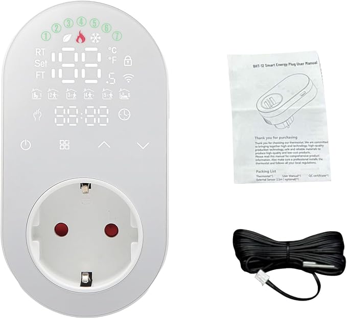 Luocute Smart WiFi Plug in Thermostat APP Remote Voice Control Energy Saving Mode Compatible with Electric Heating Equipment for Home Greenhouse Reptile Enclosure (White)
