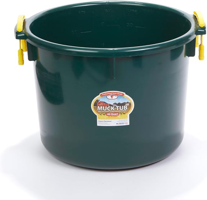 Little Giant® Plastic Muck Tub | Durable & Versatile Utility Bucket with Handles | Muck Bucket | Durable Handles | 40 Quart | Green
