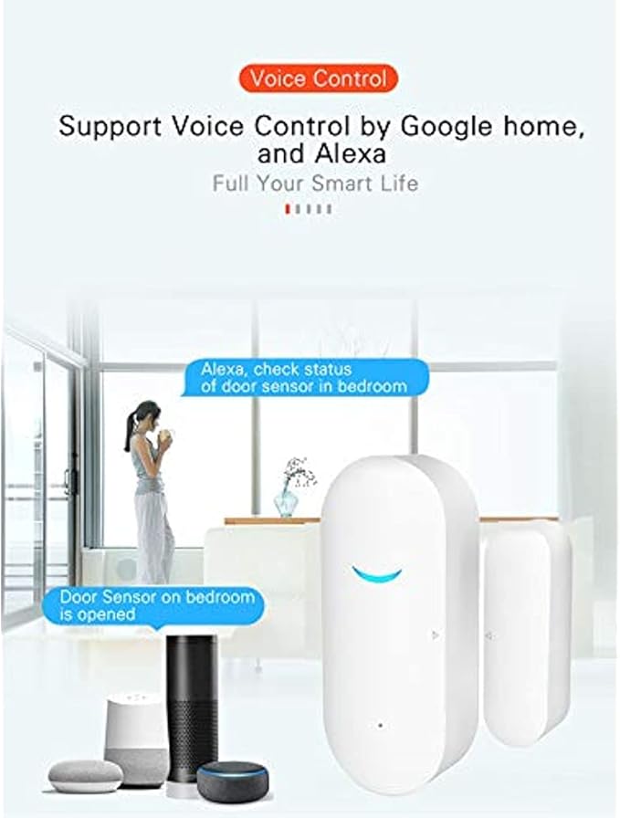 WiFi Door and Window Sensors,Tuya Smart Alarm with Free Notification APP Control Home Security Alarm System, No Hub Required,Compatible with Alexa, Google Home (3-Pack)