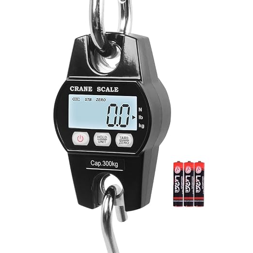 Fuzion Hanging Scale 660lb, Heavy Duty Crane Scale, Aluminum Body, Stainless Steel Hook, Hoyer Lift Scale with Hold/Tare, Digital Hanging Scales for Farms, Hunting, Fishing and Weighing Luggage