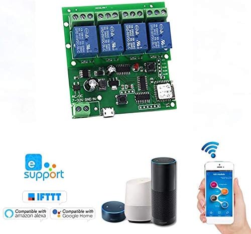 WiFi Relay Switch Module Phone Remote Timer Control for Wireless Android iOS (5-32V 4-Channel)