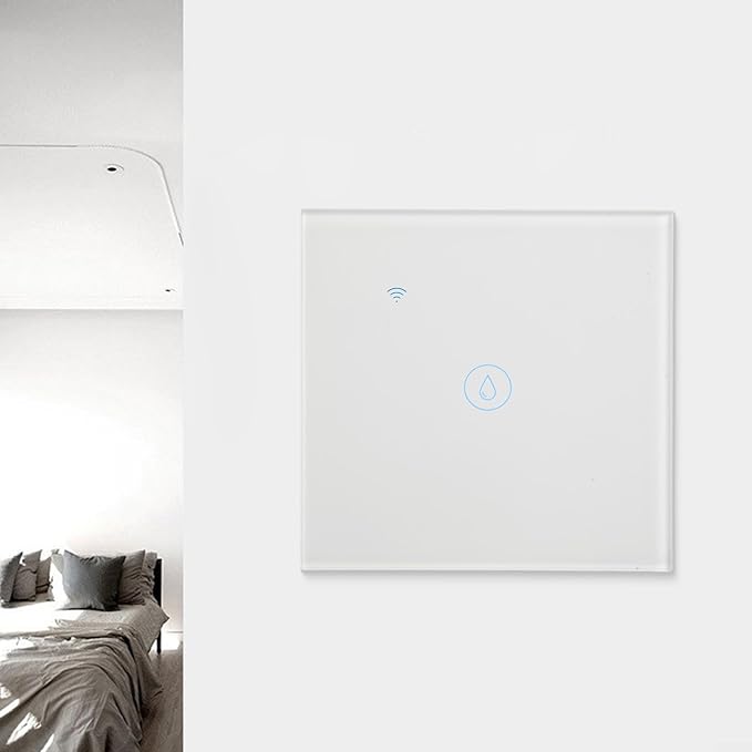 Smart 40A Water Heater Control Switch with Touch Panel Voice and App Control Compatible with System Timing Function ABS 94-V0 Fireproof Glass Panel for Home Automation (white)