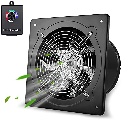 WiseWater 6 Inch Black Exhaust Fan with Variable Speed Controller, 110V Wall Mounted with Backdraft Damper, 353 CFM Low Noise for Kitchen, Bathroom, Garage, Greenhouse, Attic, Farm and Smoking Room
