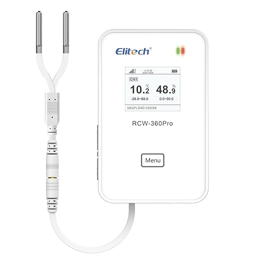 Elitech Dual Temperature Probe for RCW-360Pro, -40°F to 176°F, 16.4ft Cable Auto-Detection Digital Sensor with Individual Calibration Certificate for Medical Pharma Validation, TD3X-TDE-R-5M