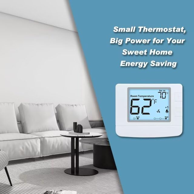 Non Programmable Thermostat for Home, Digital Energy-Saving Thermostat,Multi-Stage Systems, 2 Heat/2 Cool, Easy DIY Install, White Backlight