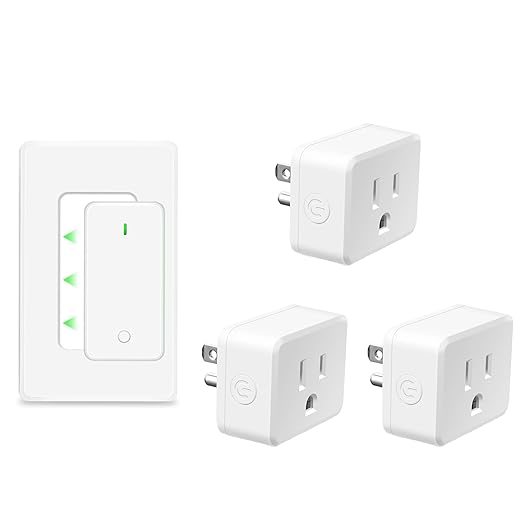 NineLeaf Wireless Remote Control Outlet Plug Kit, 3 Square Plug-in Light Outlets with 1 Switch,15A/1500W, No Wiring, 500ft RF, Light Switch for Lamps Household Appliances