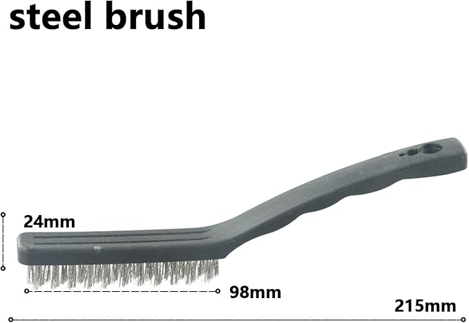 Heavy Duty Mini Wire Brush Set for Rust Removal Engine Cleaning Upholstery and Plastic Surfaces – Steel Brass Nylon Brushes with 9 Inch Handle(Steel)