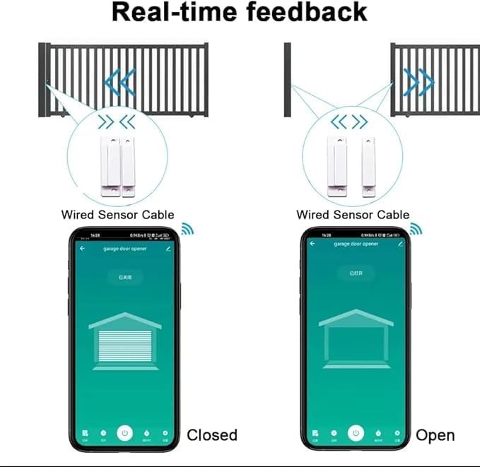 Easy Installation,Huacaoe Tuya Smart WiFi 5V Garage Door Opener Controller Garage Open Close Monitor,Wireless APP Remote Control Magnetic Door Sensor, Compatible with Alexa Echo Google Home
