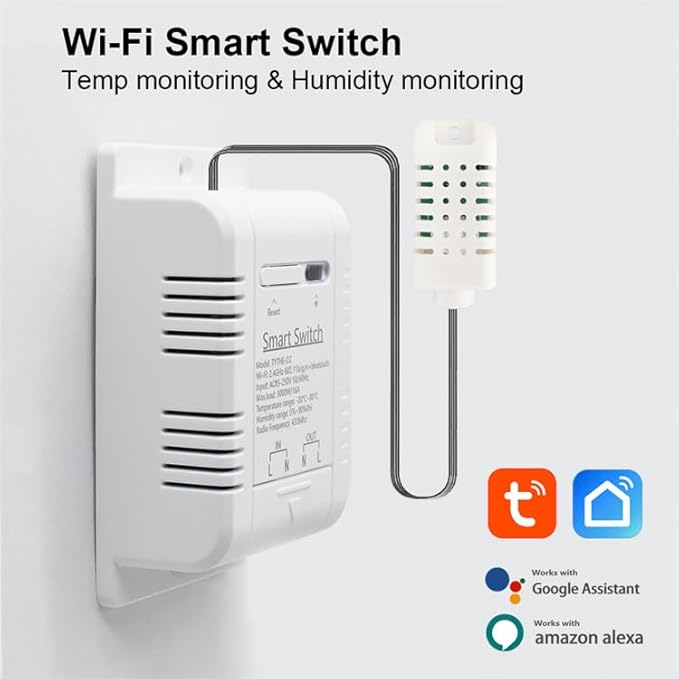 WiFi& RF Smart Relay Switch Module,Temperature and Humidity Sensor with Energy Consumption Monitoring,Phone app Remote/Voice Control,Timer,Compatible with Alexa.