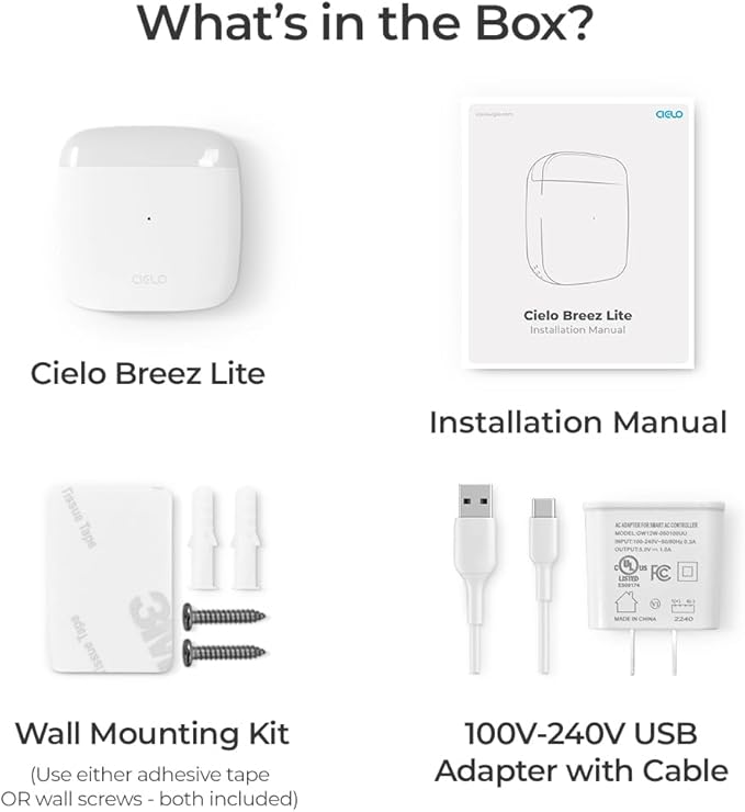 Breez Lite | Smart AC Controller for Mini-Split, Window & Portable Air Conditioners & Heat Pumps | Free App, No Subscriptions | Alexa, Google, Siri Shortcuts, SmartThings, IFTTT (White)