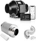 iPower 4 Inch Smart Inline Duct Ventilation Fan, Carbon Filter, 8 Feet Ducting with Temperature Humidity App Control via WiFi, Voice Control with Alexa, for HAVC Hydroponics/Grow Tent