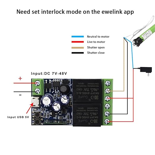 Ewelink WiFi Wireless Smart Relay Module USB 5v 2 Channel Momentary Toggle Latching 7V-48V Remote Switch Transmitter for Access Control, Garage Door,Home Automation, Compatible with Alexa Google Home