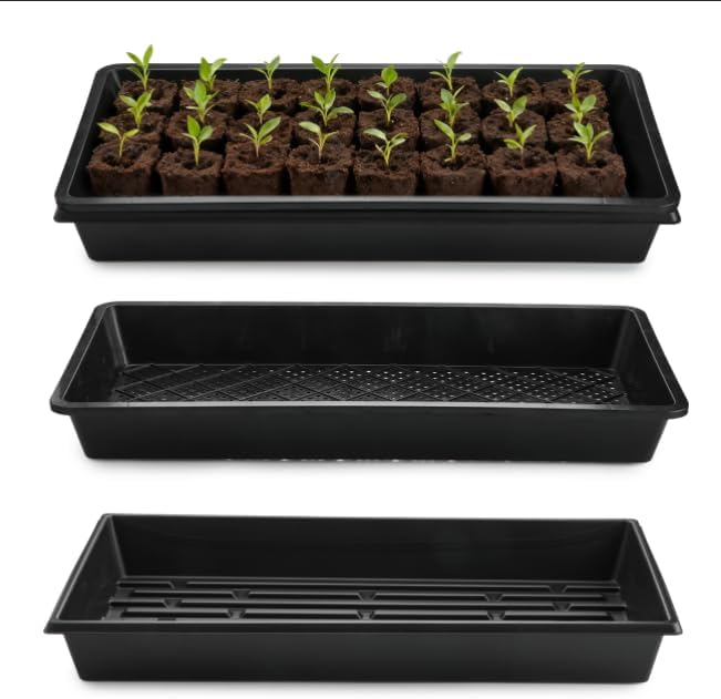 RooTrimmer 10 Pack 1020 Trays and 10 Pack 1020 Mesh Bootom Trays, 20'' x 10'', Heavy Duty Propagation Flats for Microgreens, Seed Starting, Soil Blocks, Hydroponics & Wheatgrass (10 Sets)