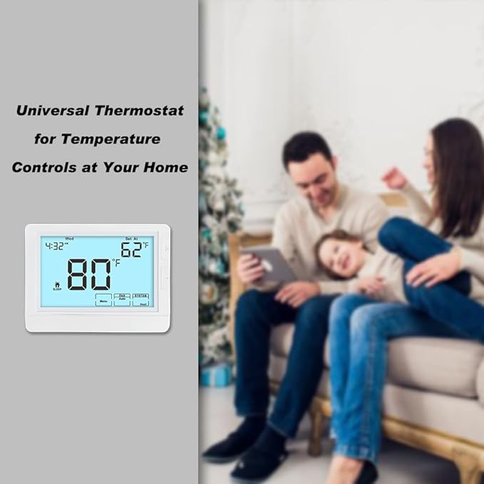 Programmable Thermostat for House, Auto Changeover Heat Pump Thermostat for Multi-Stage,2H/2C Conventional Systems or 4H/2C – Automatic Switching Between Heating & Cooling Modes, White Backlight