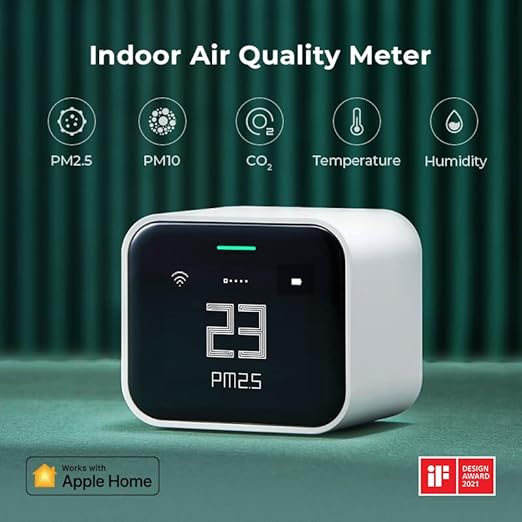Qingping Air Monitor Lite, Apple HomeKit Compatible Wi-Fi Indoor Air Quality Meter Detects Home CO2, PM2.5, PM10, Temperature, and Humidity