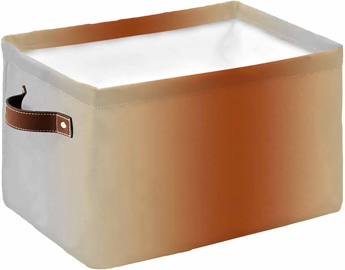 Burnt Orange Grey Ombre Storage Bins Cubes Waterproof Cloth Storage Basket,Farmhouse Gradient Minimalist Foldable Storage Bags for Shelf Clothes Storages Organizers with Handles 15x11x9.5 in 1PCS