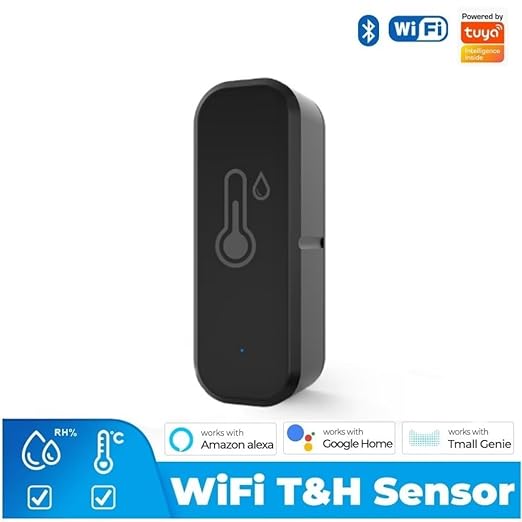 WiFi Temperature and Humidity Sensor,Compatible with Alexa and Google Home,No Hub Required,for Home,Baby Rooms,Greenhouses Accessories,Garages Black 3Pack(No Include Battery)