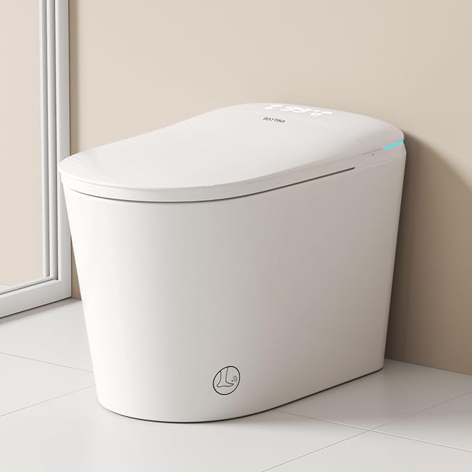 Smart Toilet with Bidet Bulit in - Auto Open/Close Lid, ADA Height Heated Seat, Dryer, Night Light, Dual Auto Flush, Foot Sensor Operation, Modern Elongated One-Piece Toilet for Bathrooms