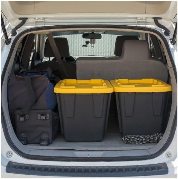 Tough 12 Gallon Plastic Storage Bin with Snap Lid, Stackable, Lockable, Set of 4, Heavy-Duty, Durable, Multi-Purpose Storage Containers for Indoor & Outdoor Use (Black and Red)