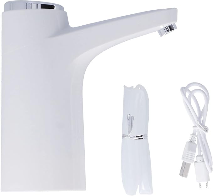 Electric Water Pump USB Rechargeable Smart Water Dispenser with Battery Indicator Quiet Operation for Home Office White Plastic Metal Construction Includes Tube USB Cable