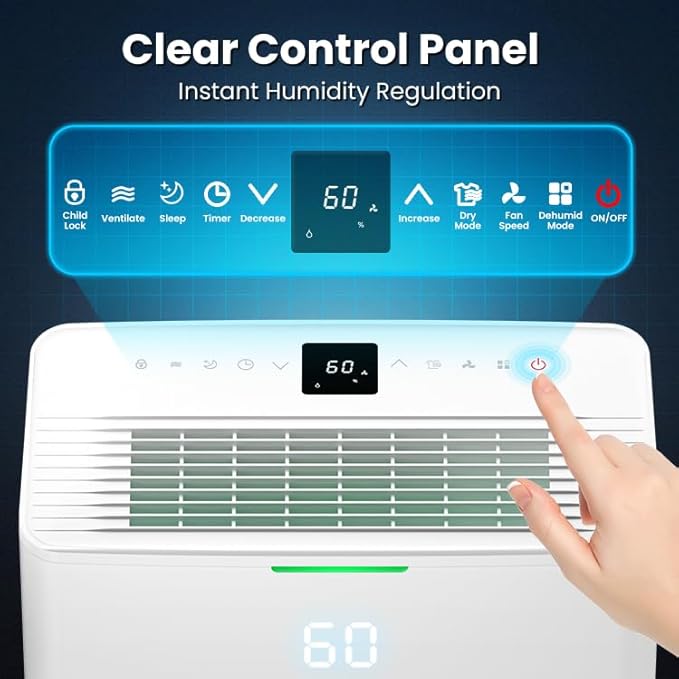 4500 Sq. Ft Dehumidifier, Max 80 Pint Dehumidifier for Basement, Compressor Dehumidifiers for Home with Drain Hose, Smart Humidity Control, Energy Efficient, Quiet for Bedroom, Large Rooms.