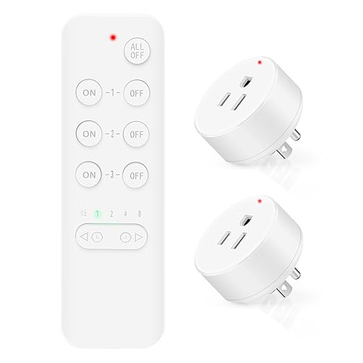 Remote Control Outlets, Nineleaf Remote Control Outlet Plug with Countdown Timer, 15A/1500W,500 Ft Range,Wireless Remote Control Outlet Plug Light Switches,for Household Appliances(1 Remote+2 Plugs)