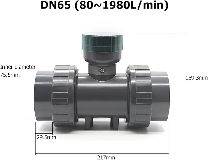 RS485 Digital Display Flow Meter High Precision Smart Electronic Flowmeter UPVC Water Flow Sensor for Farm Garden Irrigation(DN65)