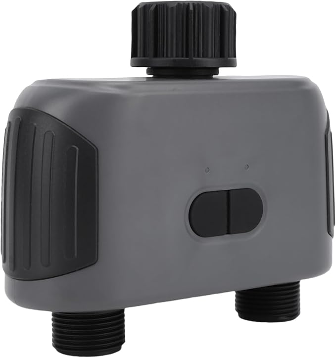 Bluetooth Irrigation Timer, 2 Outlets Smart Water Valve Controller, Adjustable Watering Program Timer with Weather Delay, Ideal for Drip & Sprinkler Irrigation Systems