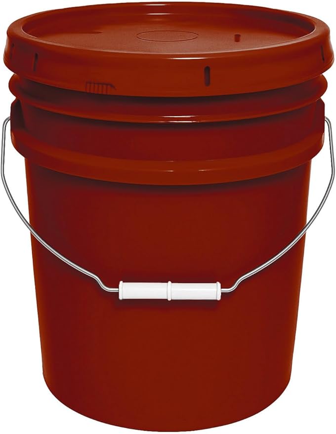 MKS Plastics 5-Gallon Bucket with Airtight Lid – Made in USA, Food Grade BPA Free Plastic, Heavy Duty Multi-Use, Metal Handle with Grip, Stackable Storage – Burgundy, 1 Pack