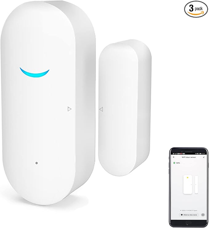WiFi Door and Window Sensors,Tuya Smart Alarm with Free Notification APP Control Home Security Alarm System, No Hub Required,Compatible with Alexa, Google Home (3-Pack)