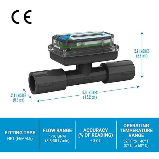 TM Series Turbine Flow Meter for Water Applications, 1/2 inch Female NPT Fittings (TM05NQ9GMA)