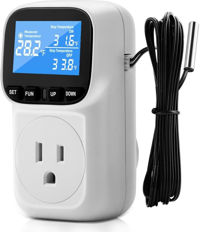 Diymore 1800W Plug in Digital Thermostat Temperature Controller Electric Thermostat Outlet Heating Cooling Control Mode Timer 120V 15A -104 ℉~210 ℉ Greenhouse with Thermostat Pool Thermometer