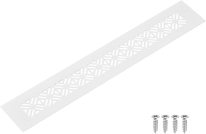 uxcell Aluminum Alloy Air Vents, 300 x 50mm / 11.8 x 2" Rectangle Louvered Ventilation Grille Cover with Mounting Screws for Door Cabinet Wardrobe, White