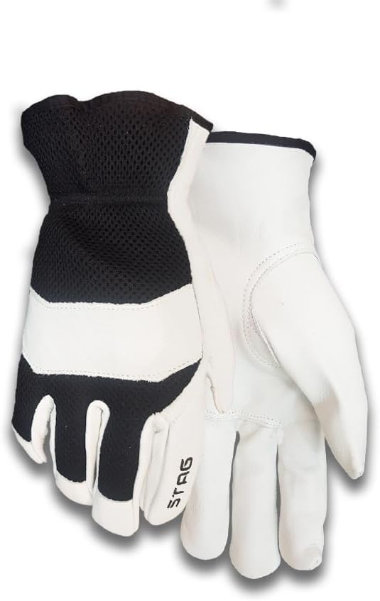 Leather Gloves Men- 211 Gifts for Gardeners Heavy Duty Cowhide Mesh Back Work/Construction/Warehouse/Yardwork