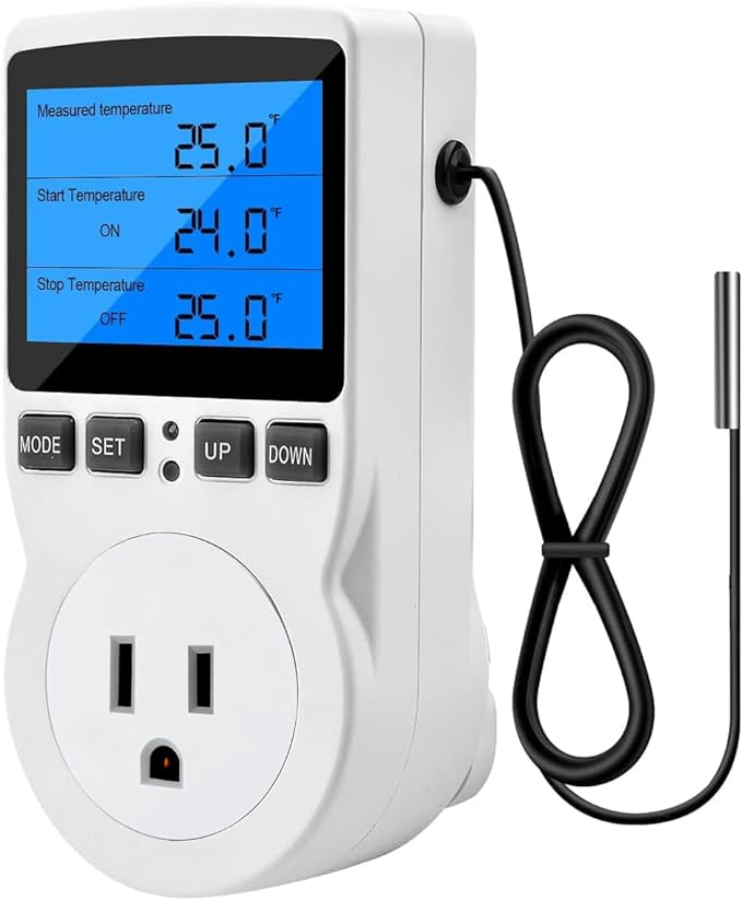 Diymore Digital Thermostat Controller - Plug-in Temperature Controller for RVs, Reptile Terrariums, and Greenhouses (1800W, -40°F to 248°F)