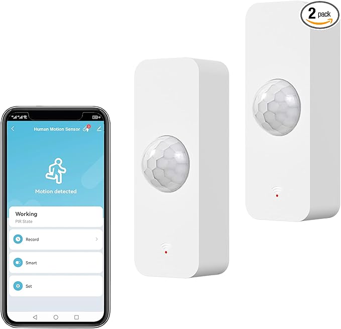 WiFi Motion Sensor, Smart Motion Detector for Home Security, Wireless Motion Sensor App Remote Monitor, Voice Command Compatible with Alexa. 2 Pack