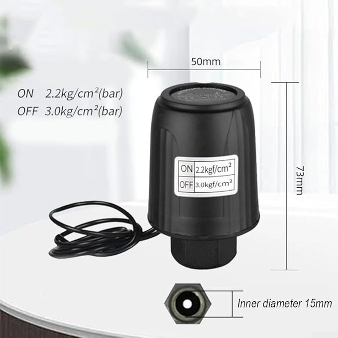 Self Priming Water Pump Controller Adjustable Pressure Switch for Steady Flow Precise Pressure Regulation Easy Installation Tought Plastic Metal 1/4 3/8 Thread Black for Home Industrial(3/8 2.2-3.0kg)