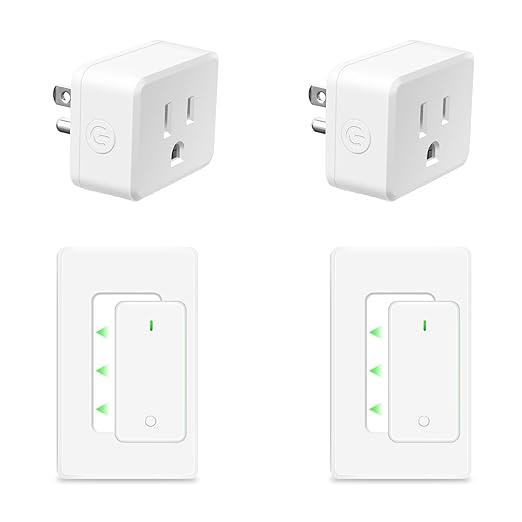 NineLeaf Remote Plug in On Off Switch Kit, Square Outlet Plug with Remote, Wireless Wall Mounted Light Switch, 15A/1500W, 500ft, TUV Listed, No Wiring Needed, for Lamps, Fans,2 Switches 2 Outlets