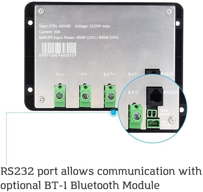 Renogy 30A 12V/24V PWM Solar Charge Controller with LCD Display Flush Mount Design Negative Ground, Compatible with Sealed, Gel, Flooded and Lithium Batteries, Adventurer 30A,black