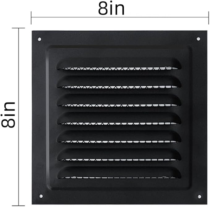 2pcs Attic Vent Soffit Vent Aluminum Wall Vent Metal Shed Vent Square Vent Louver Vent Grille with Built-in Insect Screen for Exterior Door House Attic Garage Ceiling (Black 8" x 8"-2 Pack)