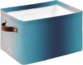 Blue Teal Grey Ombre Storage Bins Cubes Waterproof Cloth Storage Basket, Farmhouse Gradient Minimalist Foldable Storage Bags for Shelf Closet Clothes Storages Organizers with Handles 15x11x9.5 in 1PCS