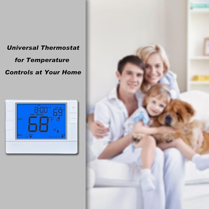 Programmable Thermostat for House, Single-Stage, 1 Heat/1 Cool, Energy-Saving Comfort, Blue Backlight