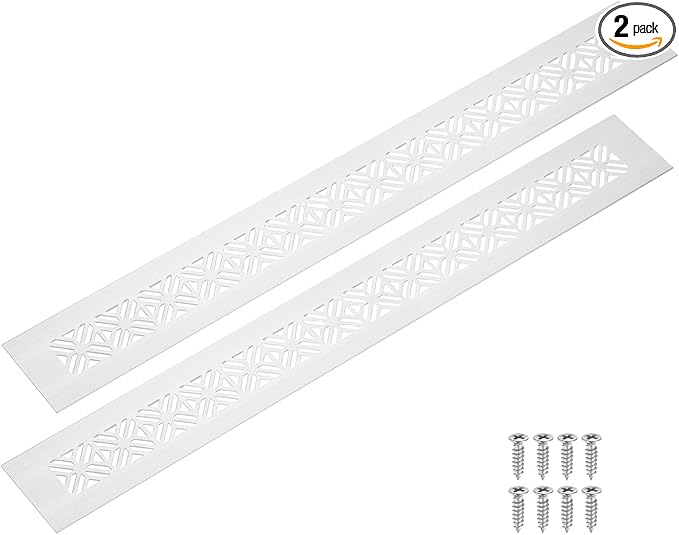 uxcell 2Pcs Aluminum Alloy Air Vents, 400 x 50mm / 15.7 x 2" Rectangle Louvered Ventilation Grille Cover with Mounting Screws for Door Cabinet Wardrobe, Silver
